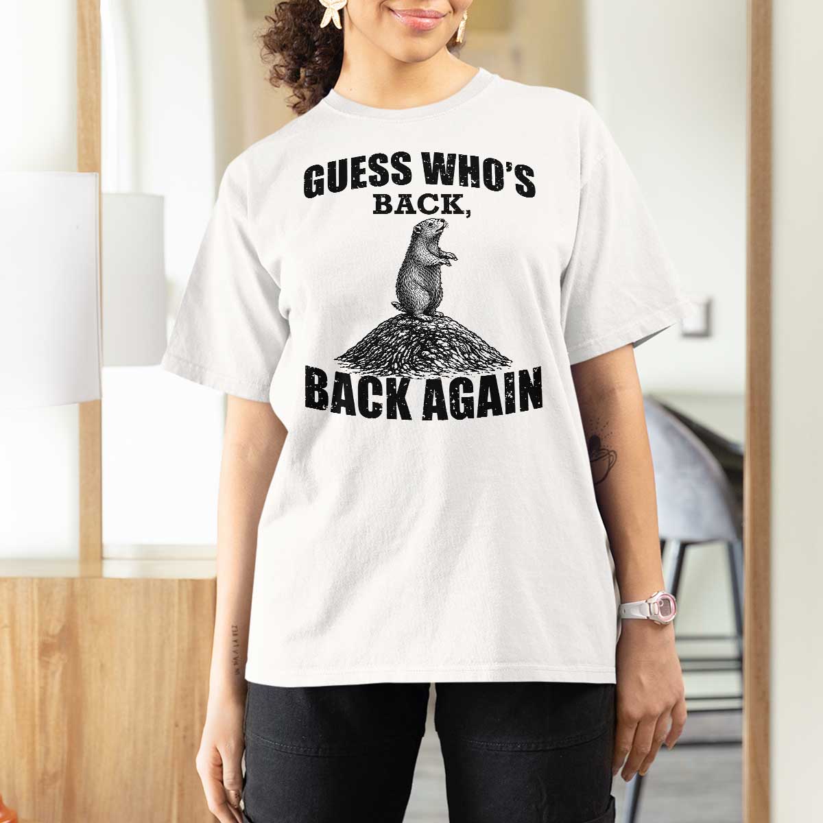 Funny Groundhog Day T Shirt For Women Retro Guess Whos Back - Wonder Print Shop