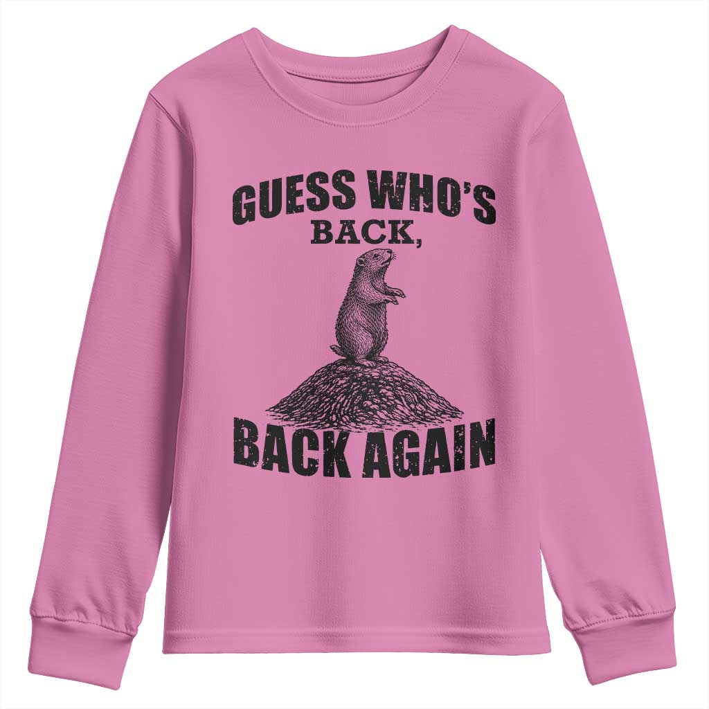 Funny Groundhog Day Youth Sweatshirt Retro Guess Whos Back - Wonder Print Shop