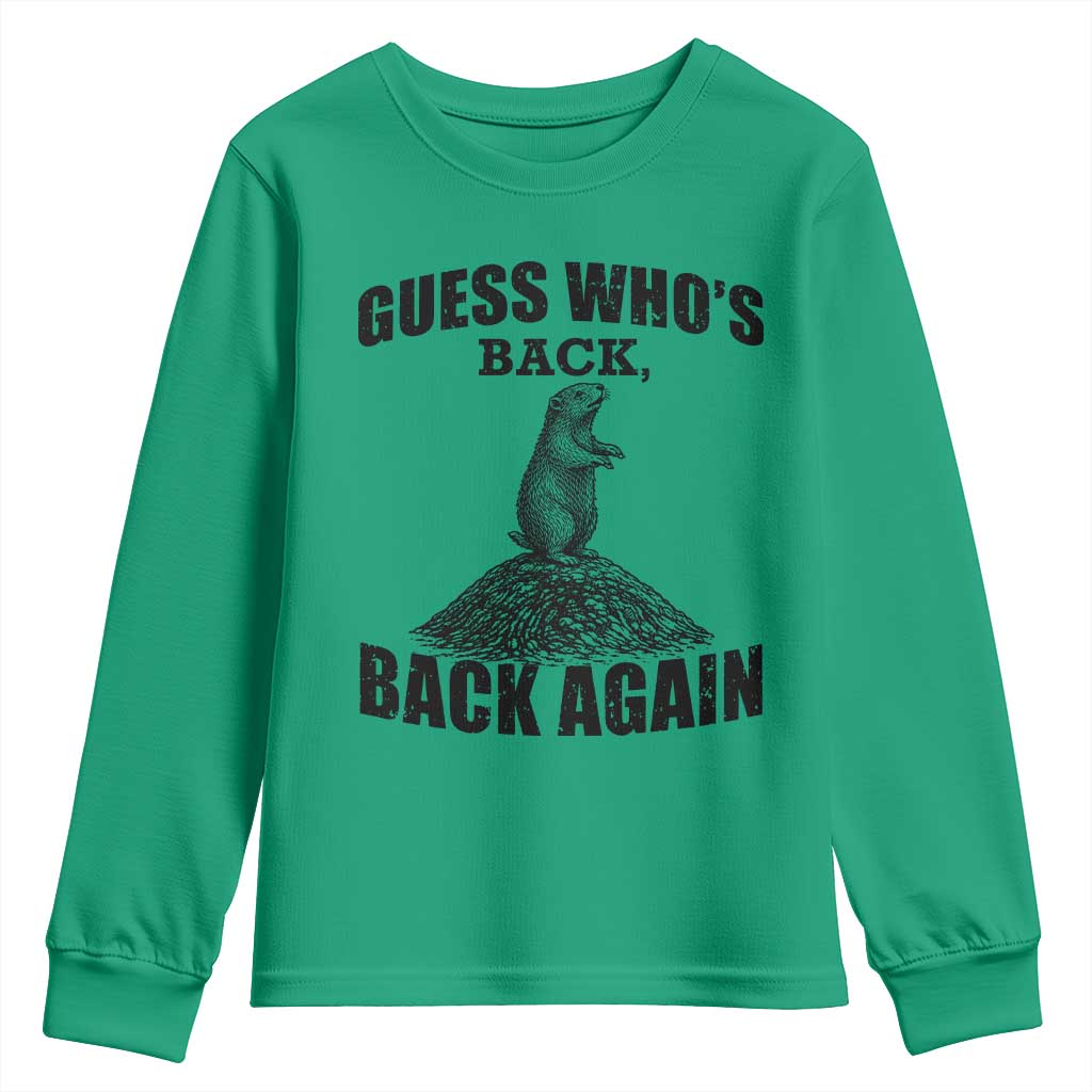 Funny Groundhog Day Youth Sweatshirt Retro Guess Whos Back - Wonder Print Shop