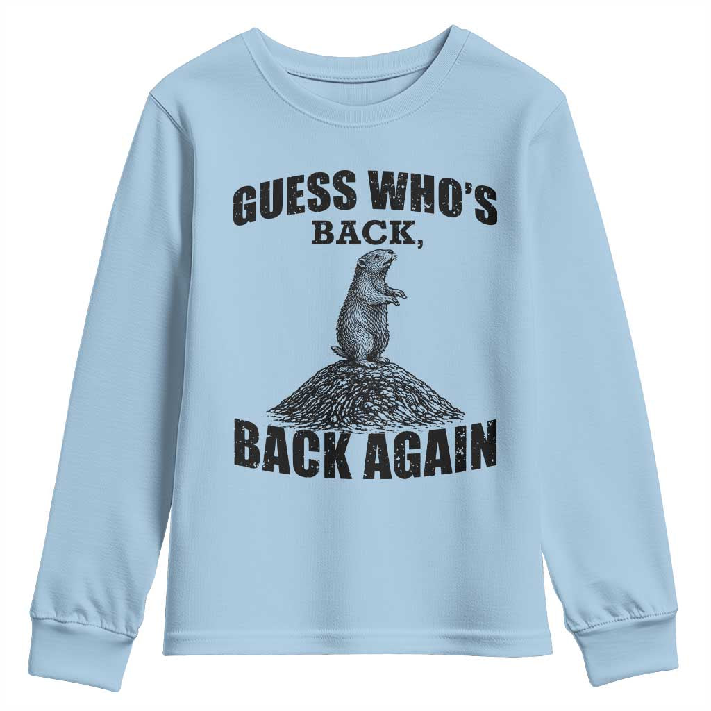 Funny Groundhog Day Youth Sweatshirt Retro Guess Whos Back - Wonder Print Shop