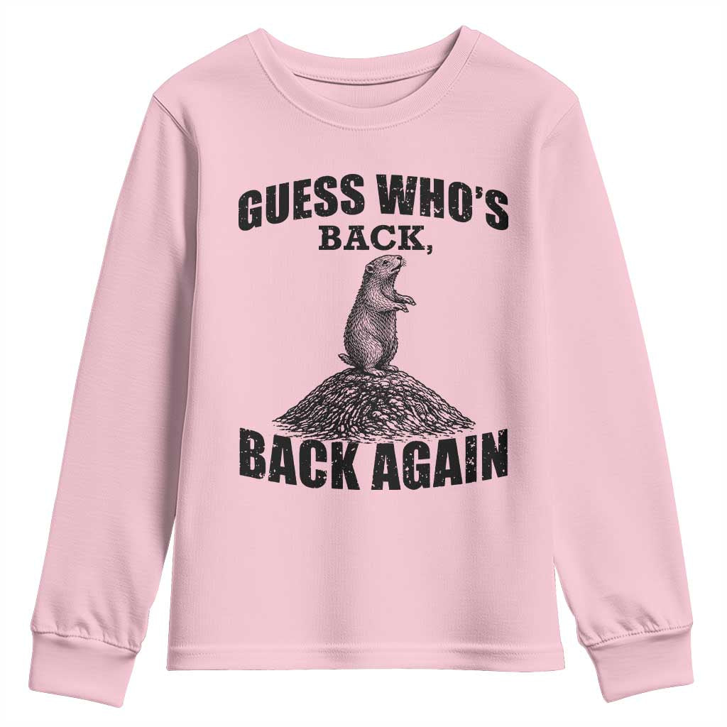 Funny Groundhog Day Youth Sweatshirt Retro Guess Whos Back - Wonder Print Shop