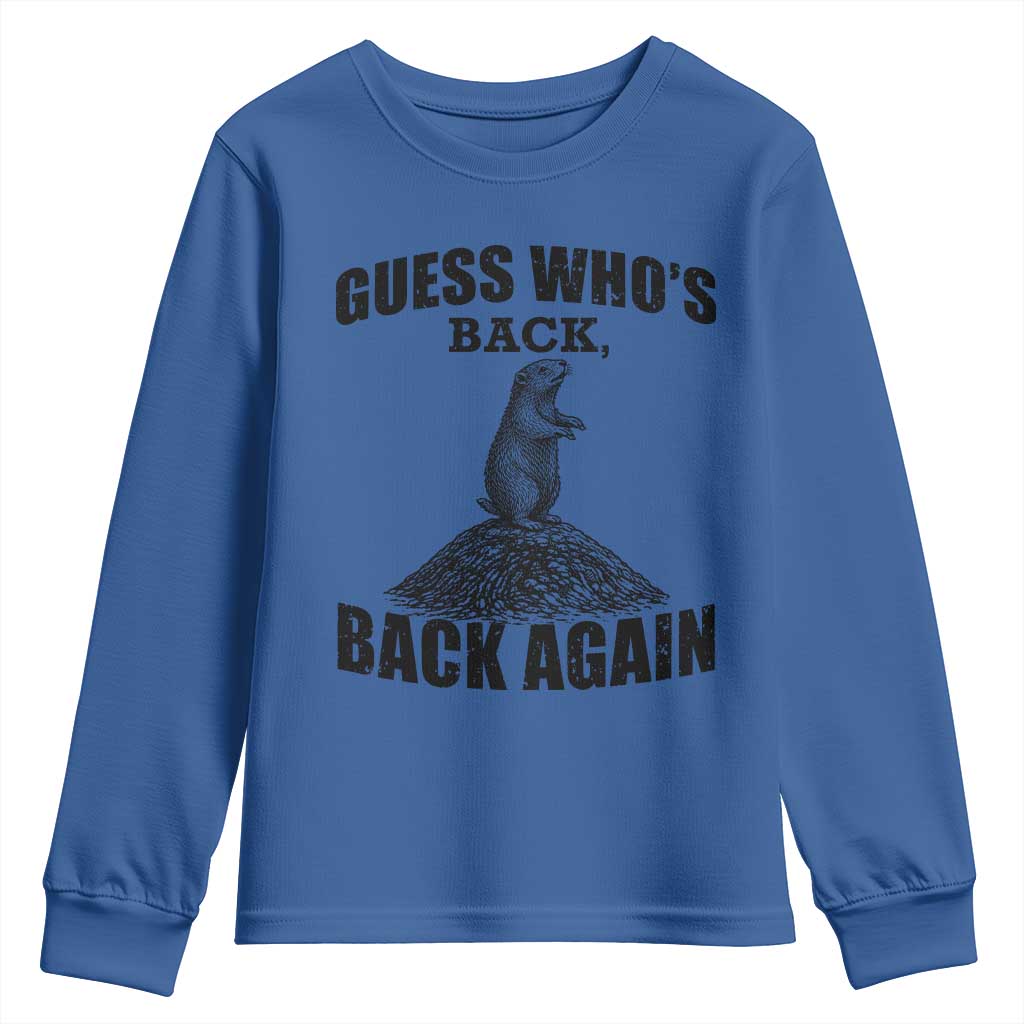 Funny Groundhog Day Youth Sweatshirt Retro Guess Whos Back - Wonder Print Shop