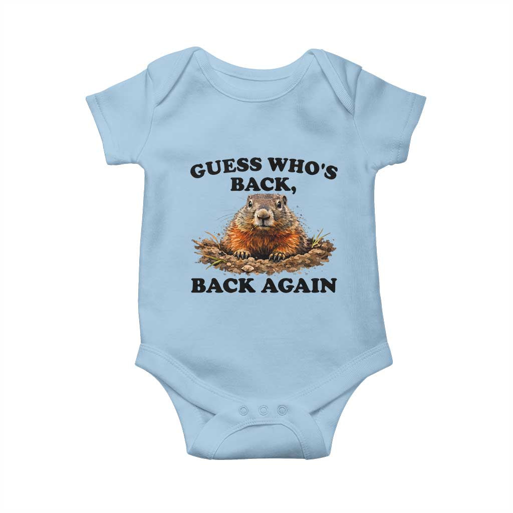 Groundhog Day Baby Onesie Funny Woodchuck Guess Whos Back - Wonder Print Shop