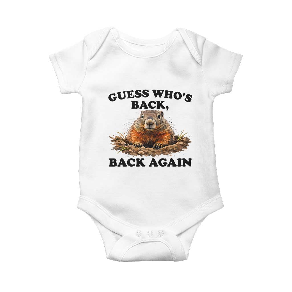 Groundhog Day Baby Onesie Funny Woodchuck Guess Whos Back - Wonder Print Shop
