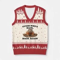 Groundhog Day V-Neck Knit Sweater Vest Funny Woodchuck Guess Whos Back - Wonder Print Shop