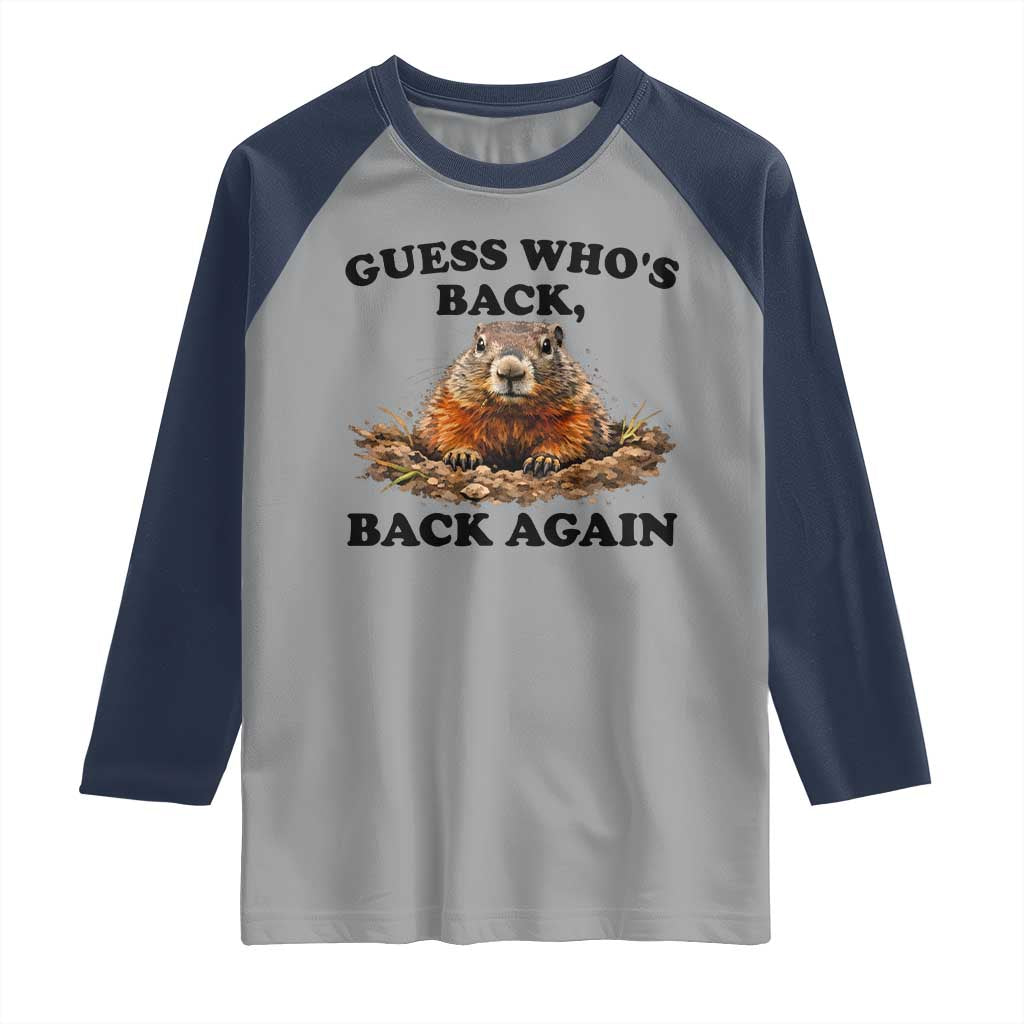 Groundhog Day Raglan Shirt Funny Woodchuck Guess Whos Back - Wonder Print Shop