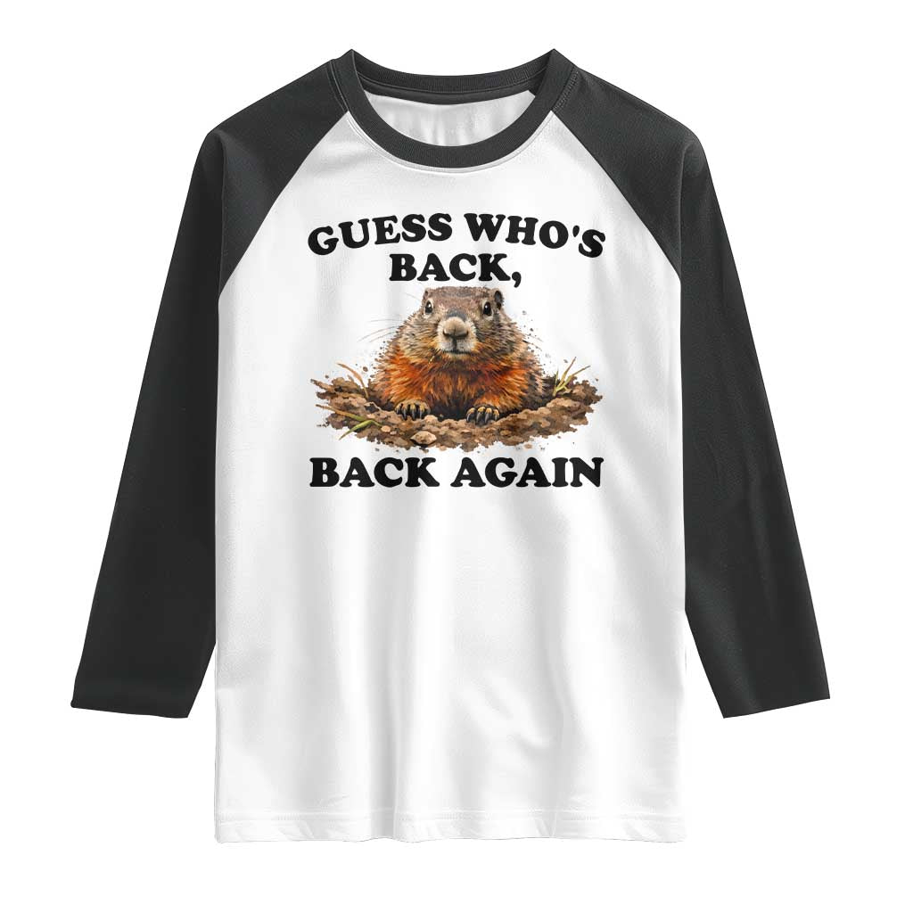 Groundhog Day Raglan Shirt Funny Woodchuck Guess Whos Back - Wonder Print Shop