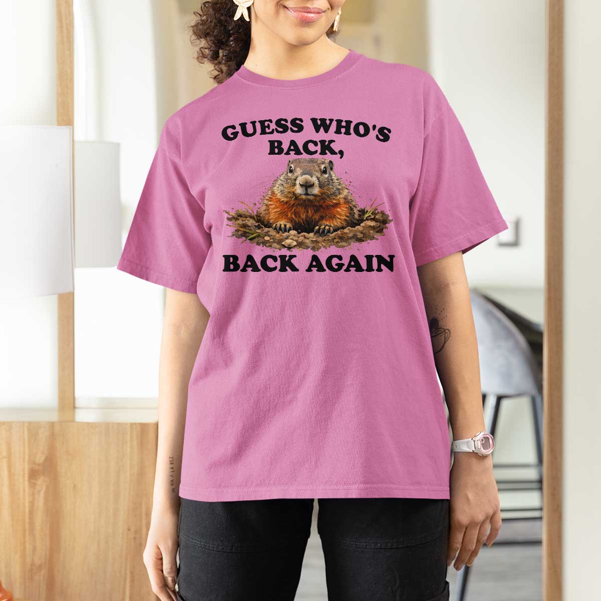 Groundhog Day T Shirt For Women Funny Woodchuck Guess Whos Back - Wonder Print Shop
