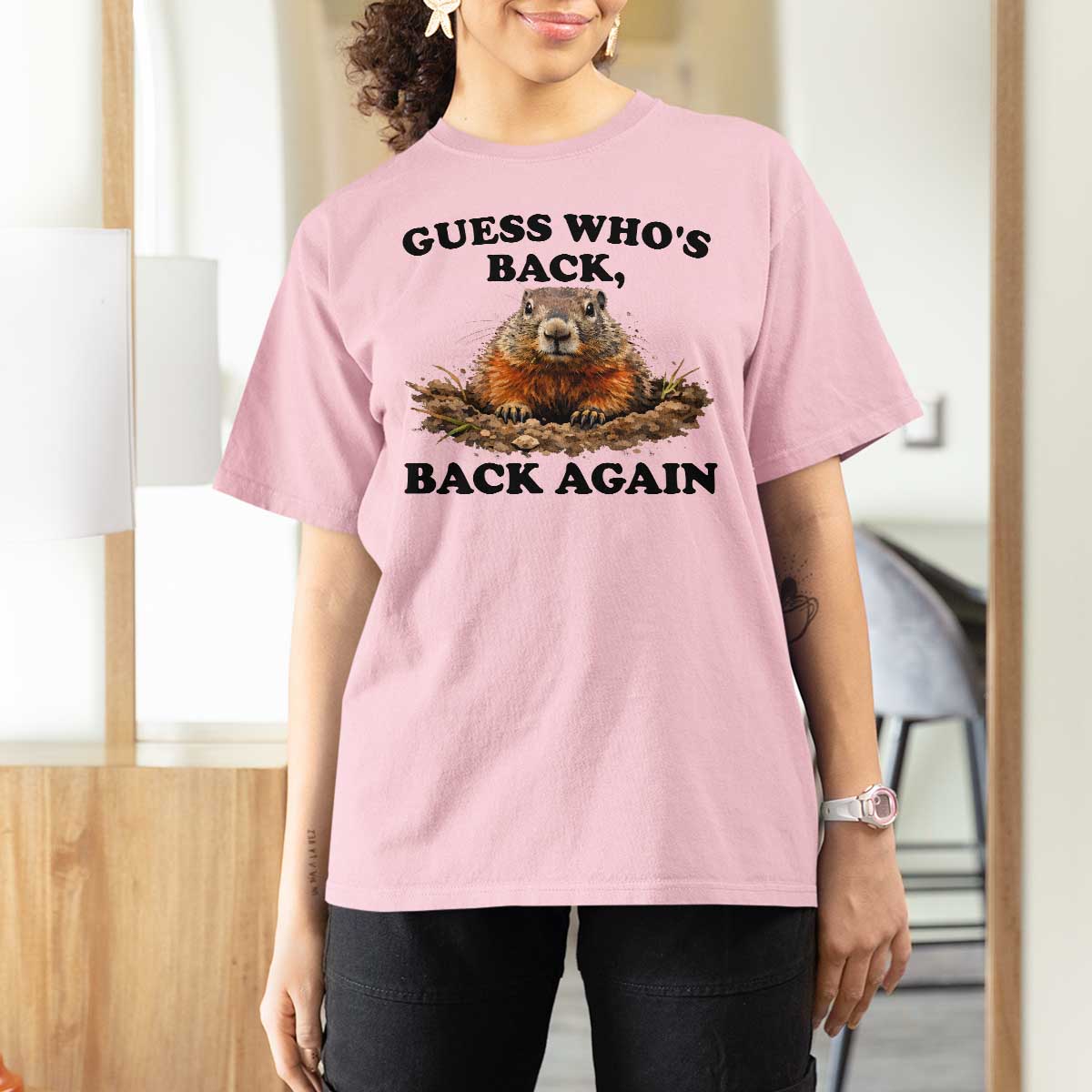 Groundhog Day T Shirt For Women Funny Woodchuck Guess Whos Back - Wonder Print Shop