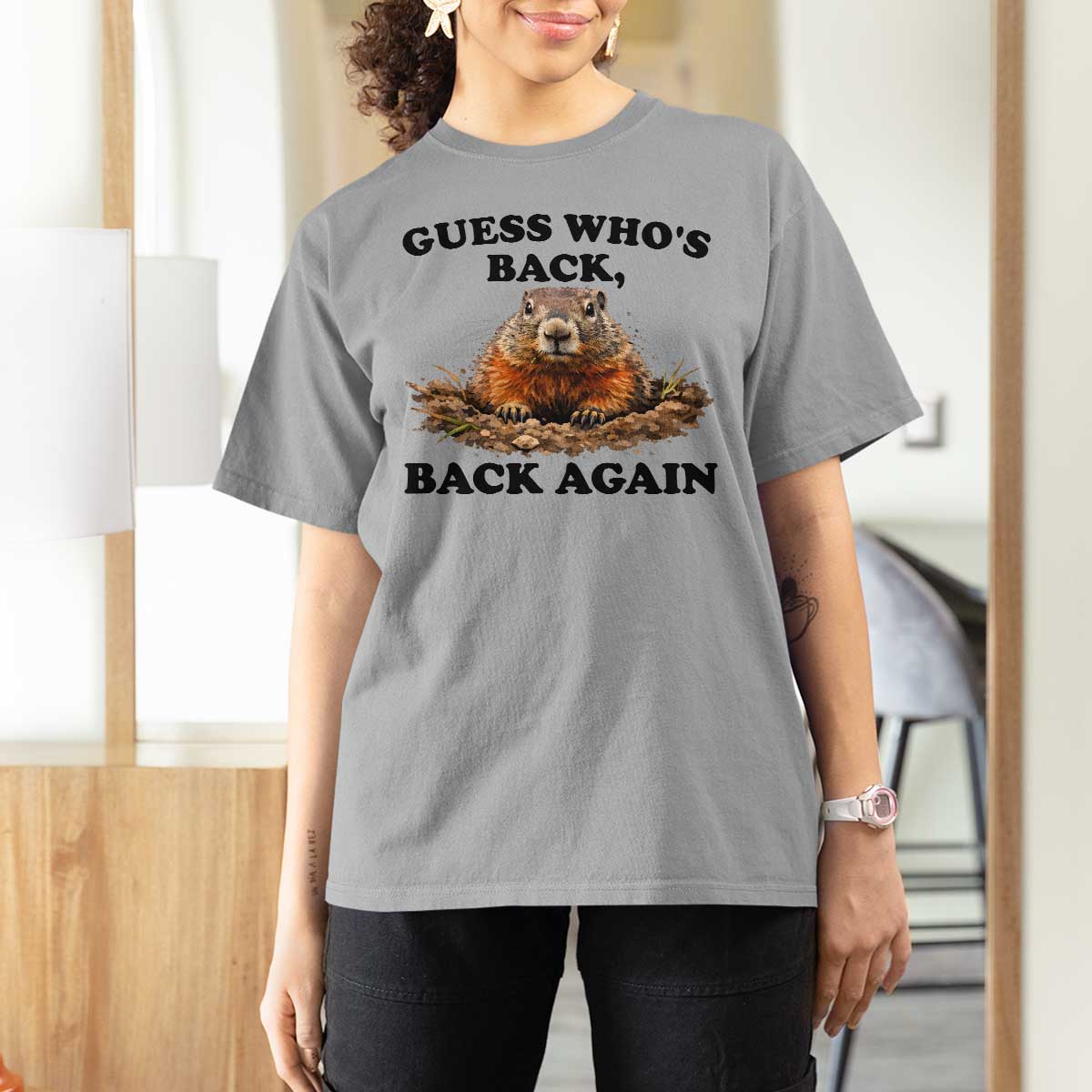 Groundhog Day T Shirt For Women Funny Woodchuck Guess Whos Back - Wonder Print Shop