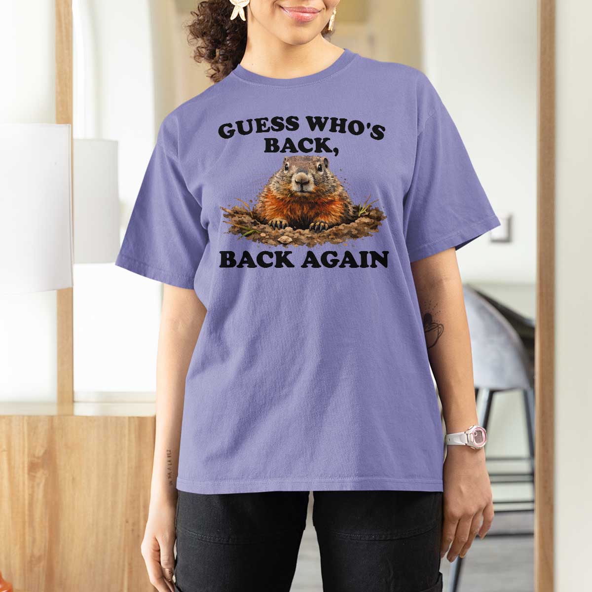 Groundhog Day T Shirt For Women Funny Woodchuck Guess Whos Back - Wonder Print Shop