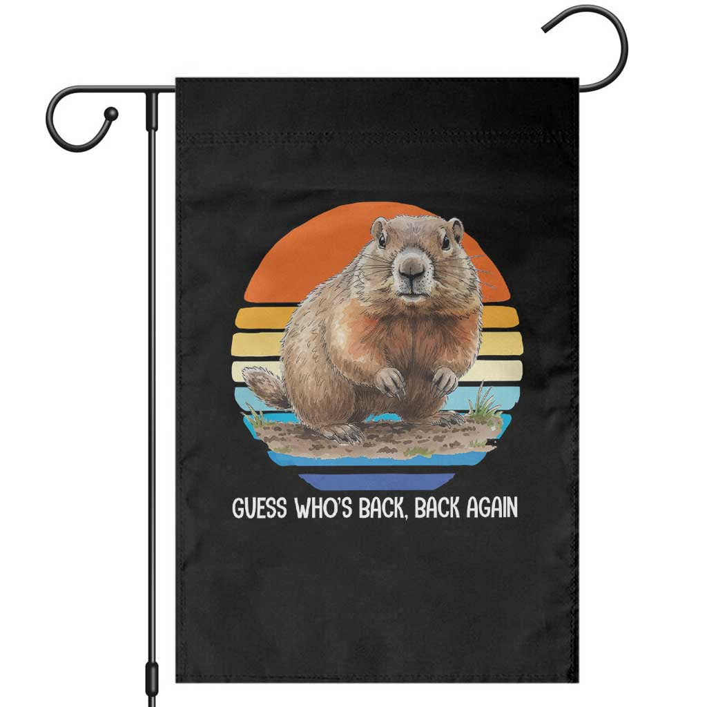 Groundhog Day Garden Flag Retro Vintage Funny Woodchuck Guess Whos Back - Wonder Print Shop