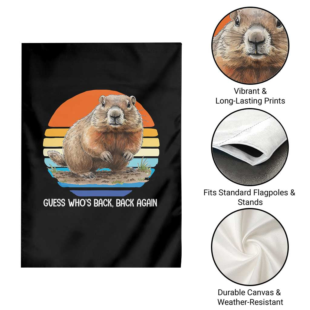 Groundhog Day Garden Flag Retro Vintage Funny Woodchuck Guess Whos Back - Wonder Print Shop