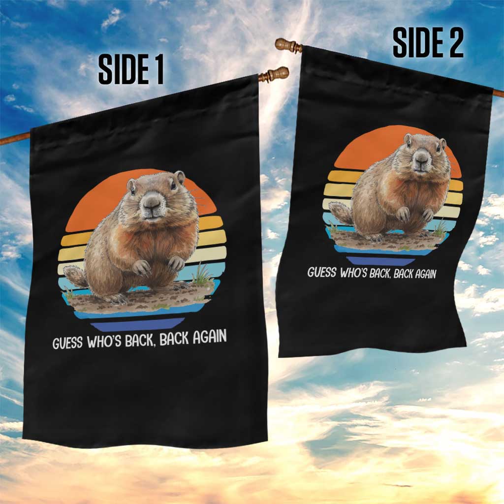 Groundhog Day Garden Flag Retro Vintage Funny Woodchuck Guess Whos Back - Wonder Print Shop