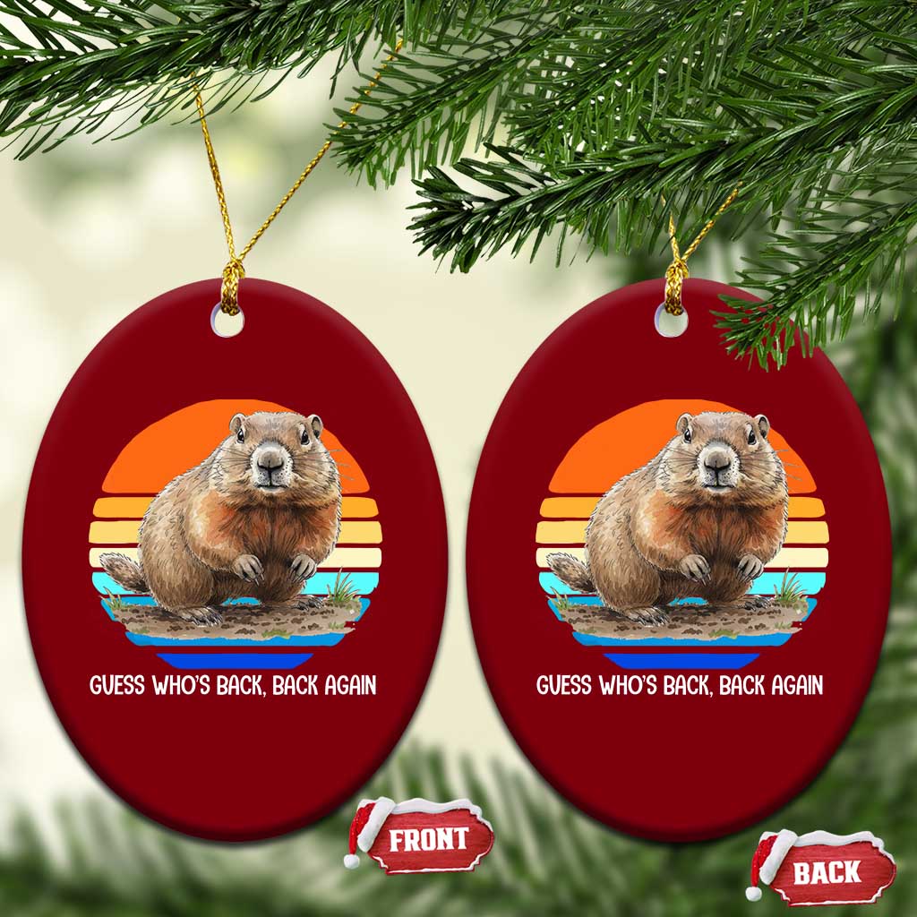 Groundhog Day Ceramic Ornament Retro Vintage Funny Woodchuck Guess Whos Back - Wonder Print Shop