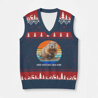 Groundhog Day V-Neck Knit Sweater Vest Retro Vintage Funny Woodchuck Guess Whos Back - Wonder Print Shop