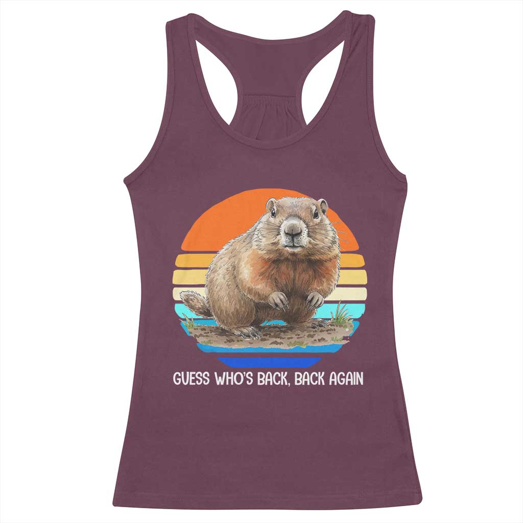 Groundhog Day Racerback Tank Top Retro Vintage Funny Woodchuck Guess Whos Back - Wonder Print Shop