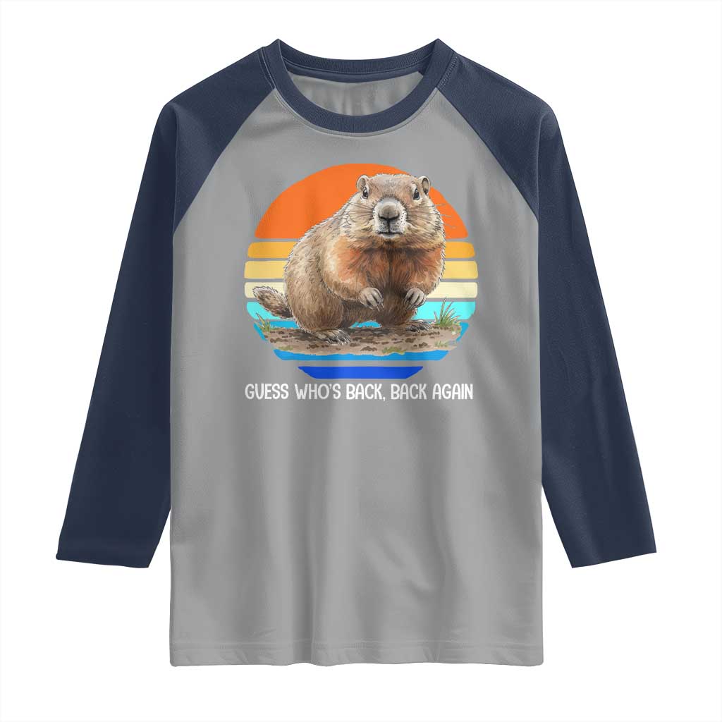 Groundhog Day Raglan Shirt Retro Vintage Funny Woodchuck Guess Whos Back - Wonder Print Shop