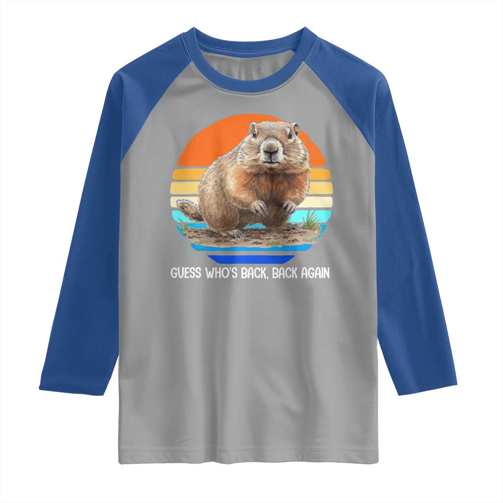 Groundhog Day Raglan Shirt Retro Vintage Funny Woodchuck Guess Whos Back - Wonder Print Shop