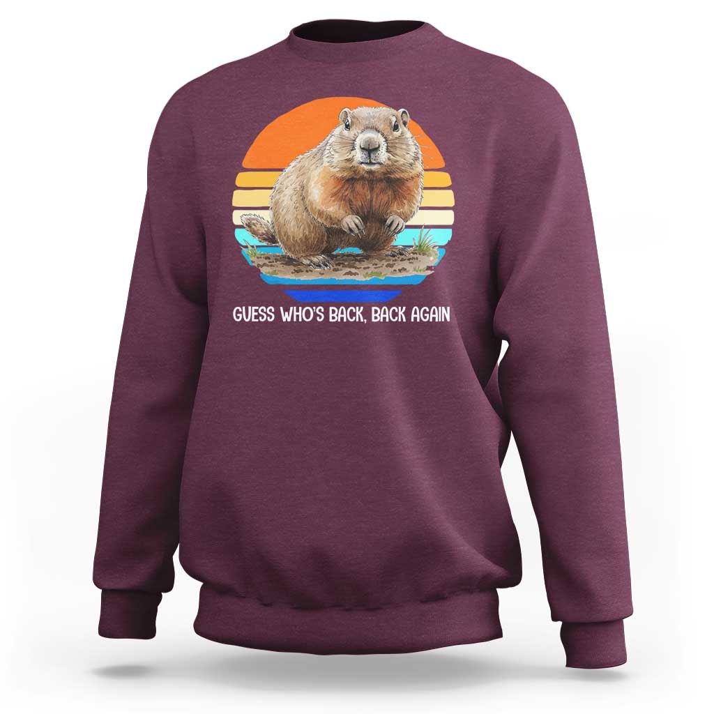 Groundhog Day Sweatshirt Retro Vintage Funny Woodchuck Guess Whos Back - Wonder Print Shop