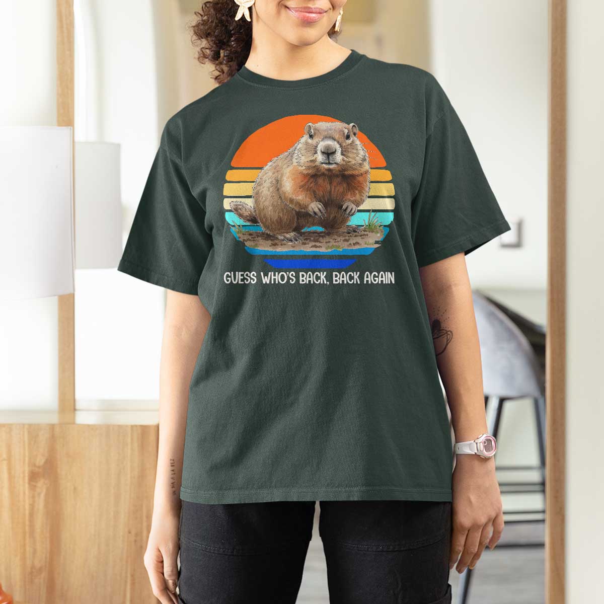 Groundhog Day T Shirt For Women Retro Vintage Funny Woodchuck Guess Whos Back - Wonder Print Shop