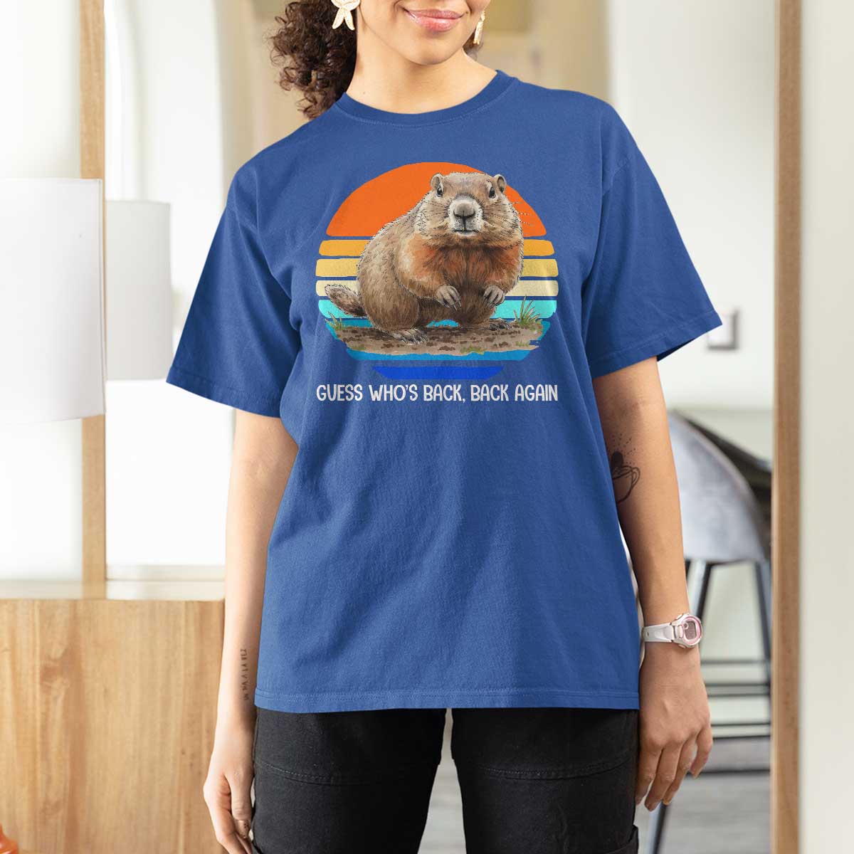 Groundhog Day T Shirt For Women Retro Vintage Funny Woodchuck Guess Whos Back - Wonder Print Shop
