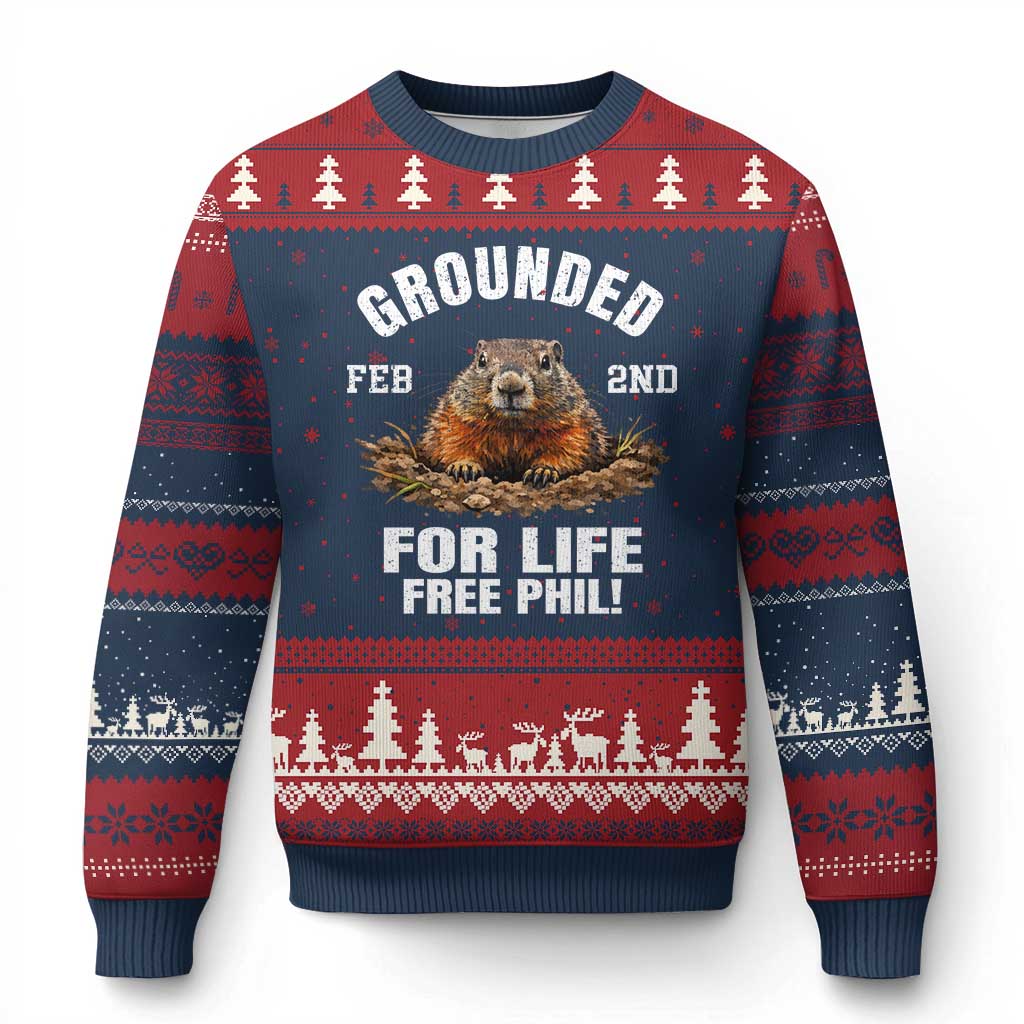 Funny Groundhog Ugly Christmas Sweater Grounded For Life Ground Hog Day - Wonder Print Shop