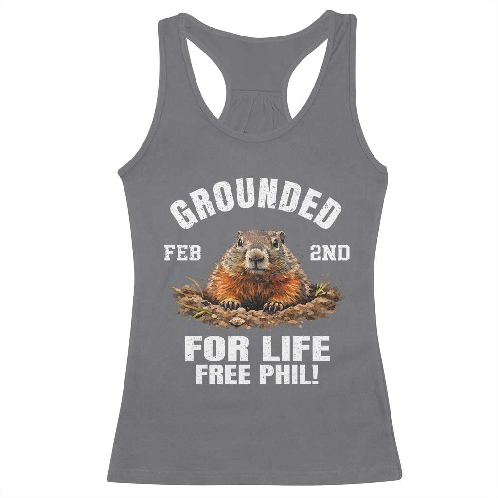 Funny Groundhog Racerback Tank Top Grounded For Life Ground Hog Day - Wonder Print Shop
