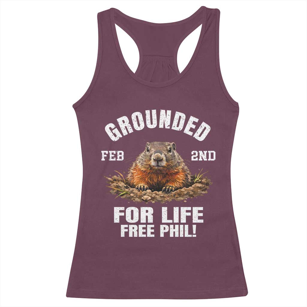 Funny Groundhog Racerback Tank Top Grounded For Life Ground Hog Day - Wonder Print Shop