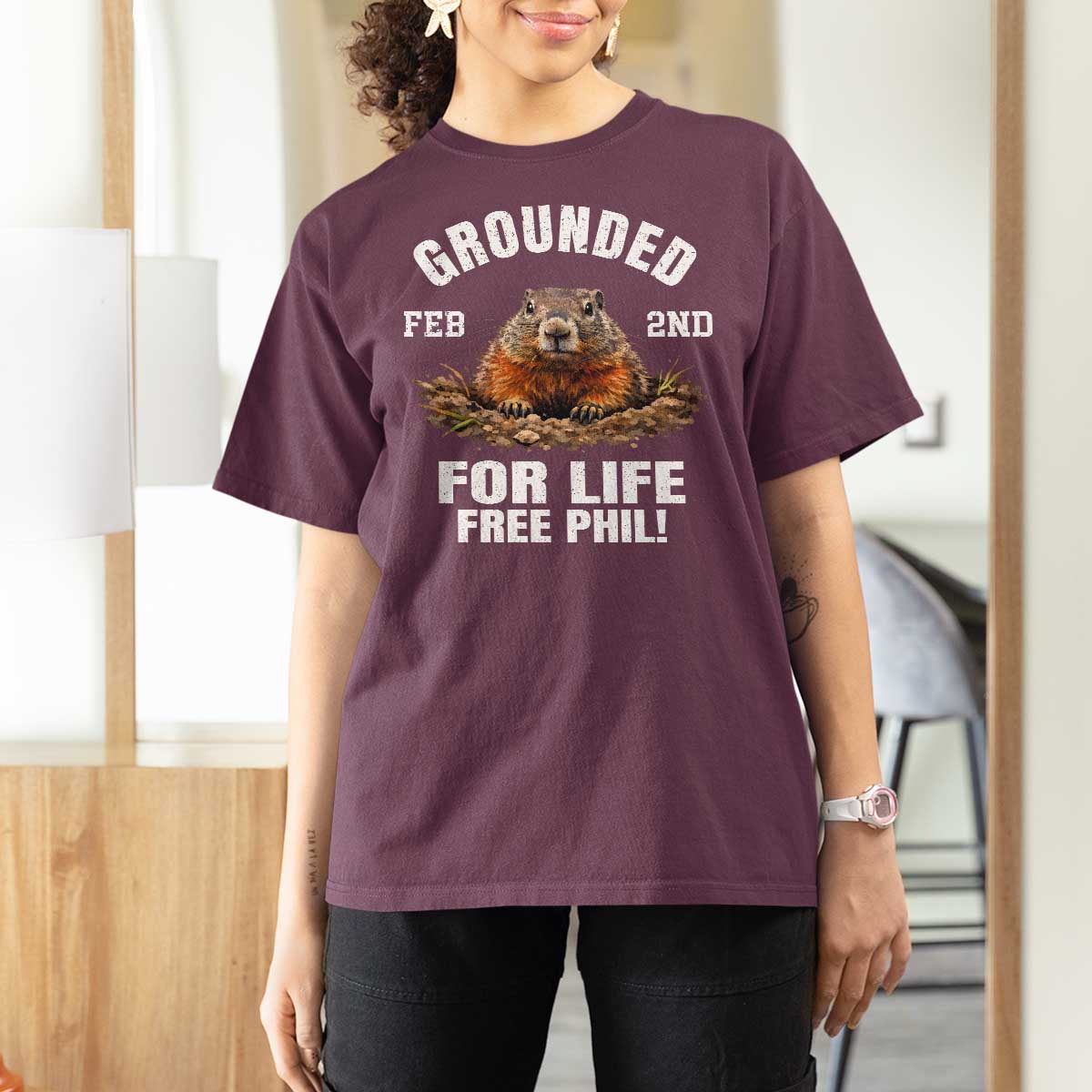 Funny Groundhog T Shirt For Women Grounded For Life Ground Hog Day - Wonder Print Shop