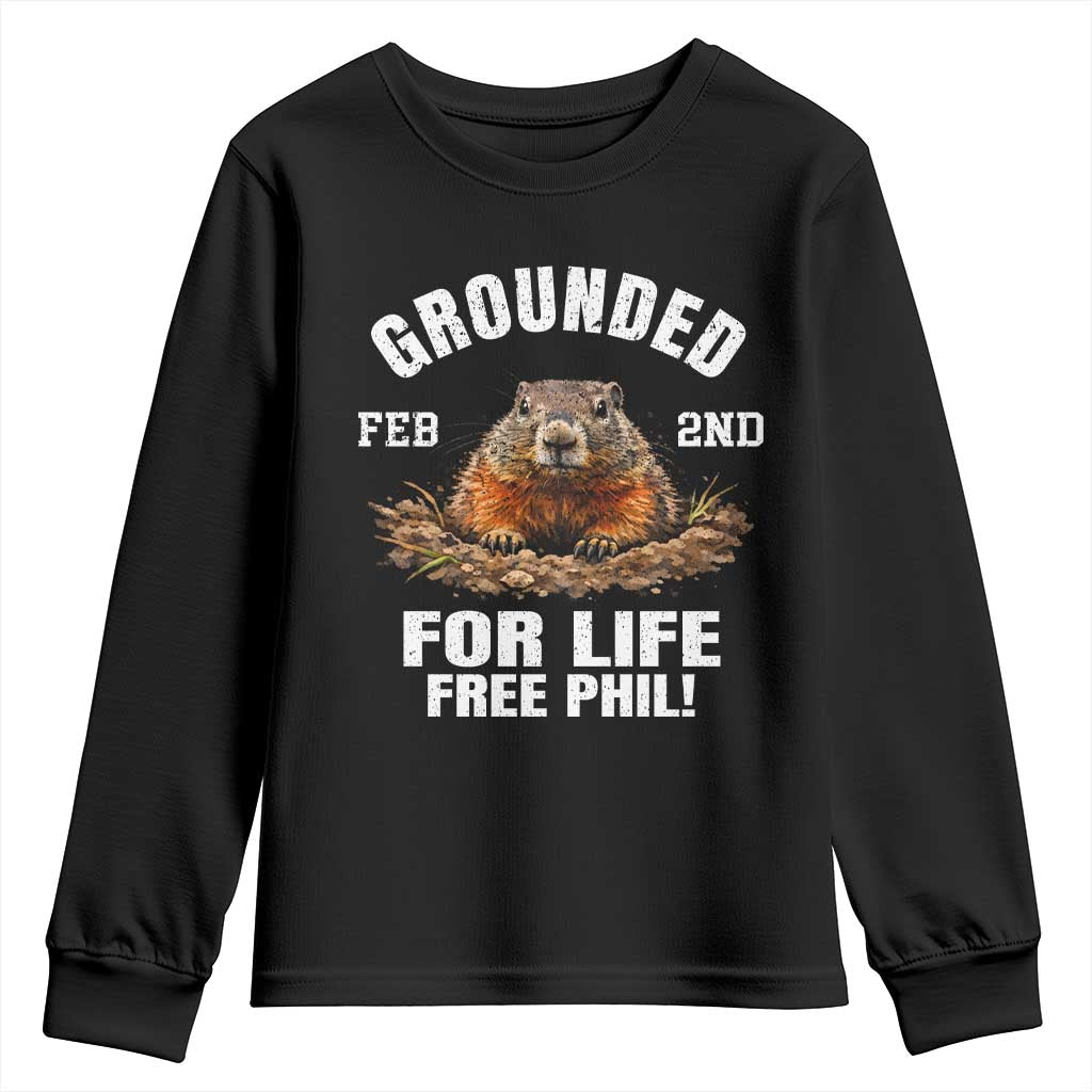 Funny Groundhog Youth Sweatshirt Grounded For Life Ground Hog Day - Wonder Print Shop