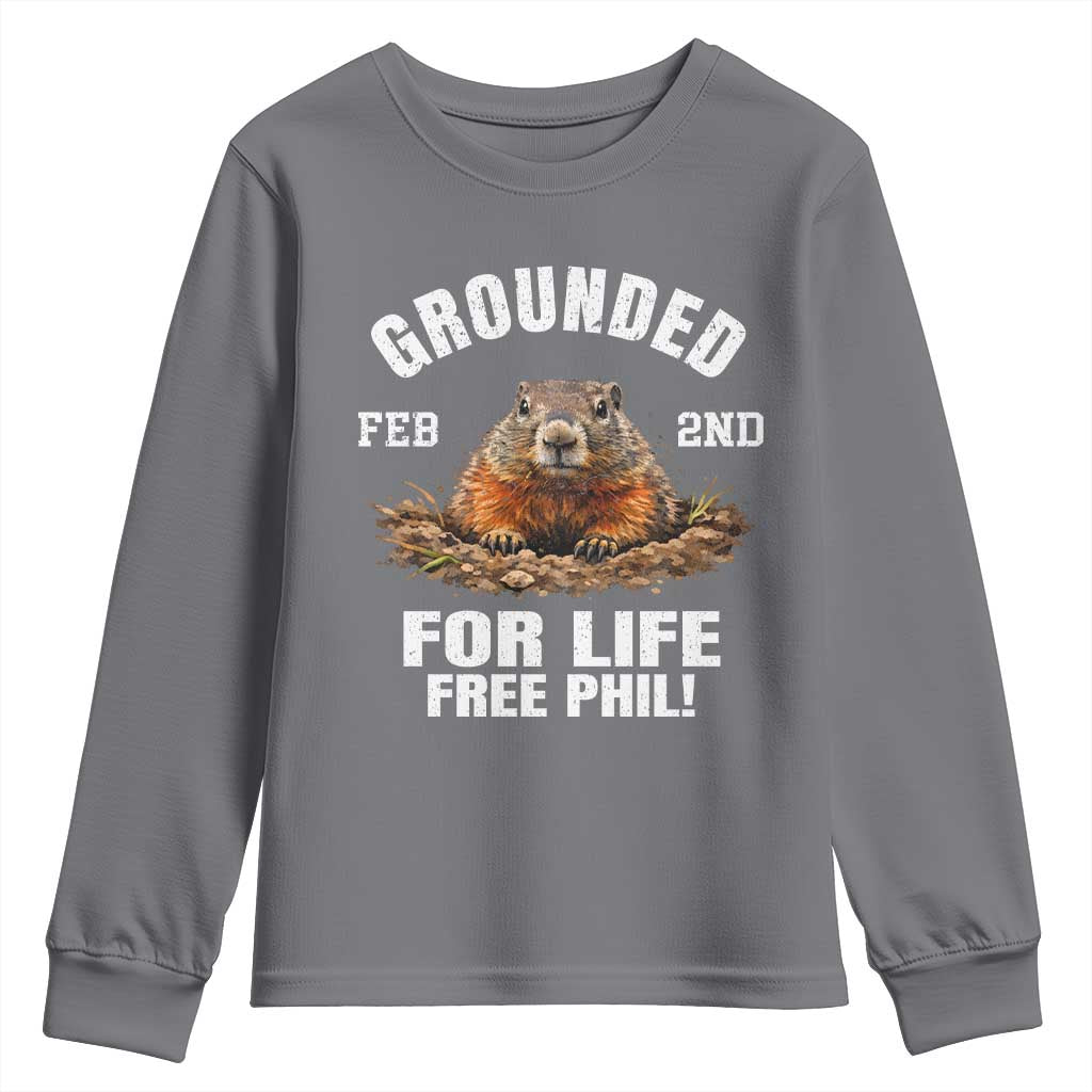 Funny Groundhog Youth Sweatshirt Grounded For Life Ground Hog Day - Wonder Print Shop