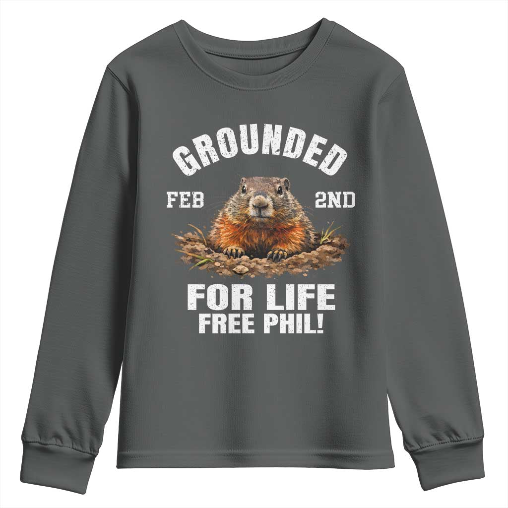 Funny Groundhog Youth Sweatshirt Grounded For Life Ground Hog Day - Wonder Print Shop