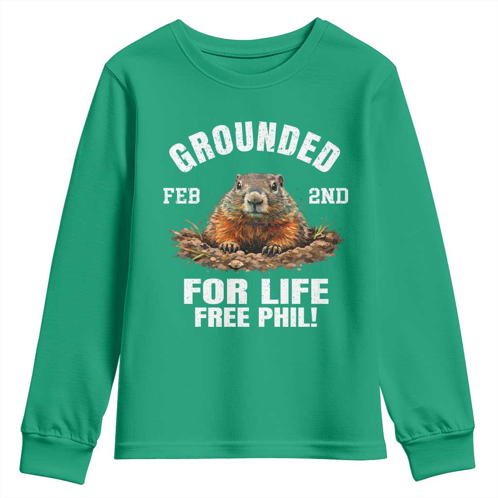 Funny Groundhog Youth Sweatshirt Grounded For Life Ground Hog Day - Wonder Print Shop