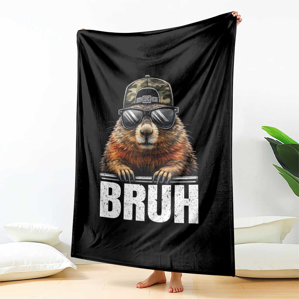 Bruh Groundhog Throw Blanket Funny Woodchuck Camo Hat Youth Teens Kids Slang - Wonder Print Shop