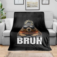 Bruh Groundhog Throw Blanket Funny Woodchuck Camo Hat Youth Teens Kids Slang - Wonder Print Shop
