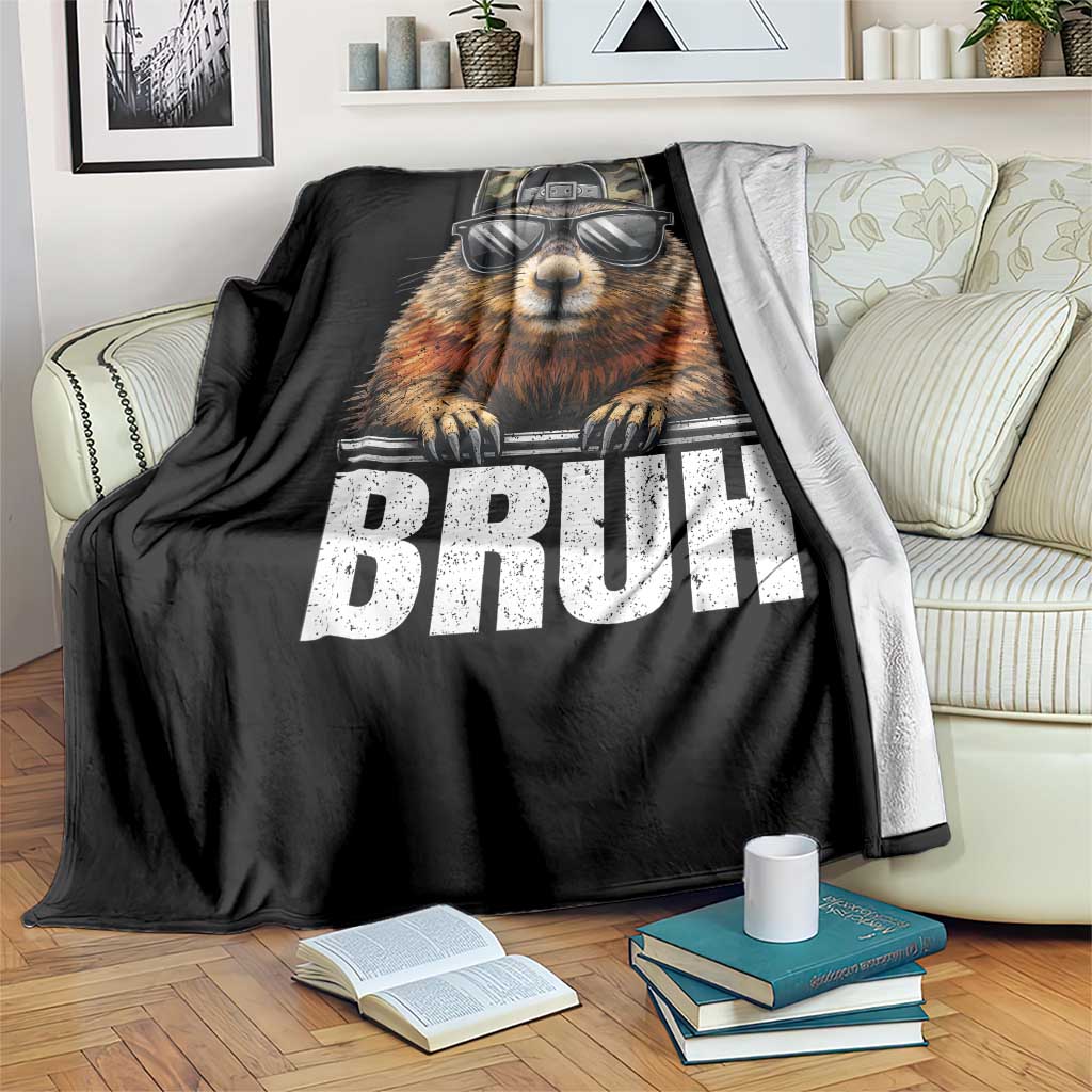 Bruh Groundhog Throw Blanket Funny Woodchuck Camo Hat Youth Teens Kids Slang - Wonder Print Shop