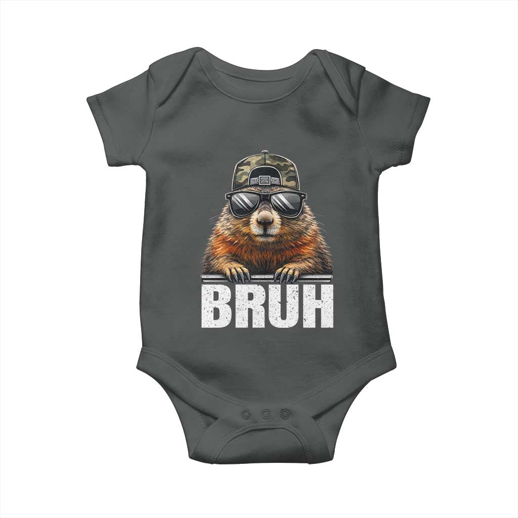 Bruh Groundhog Baby Onesie Funny Woodchuck Camo Hat Youth Teens Kids Slang - Wonder Print Shop