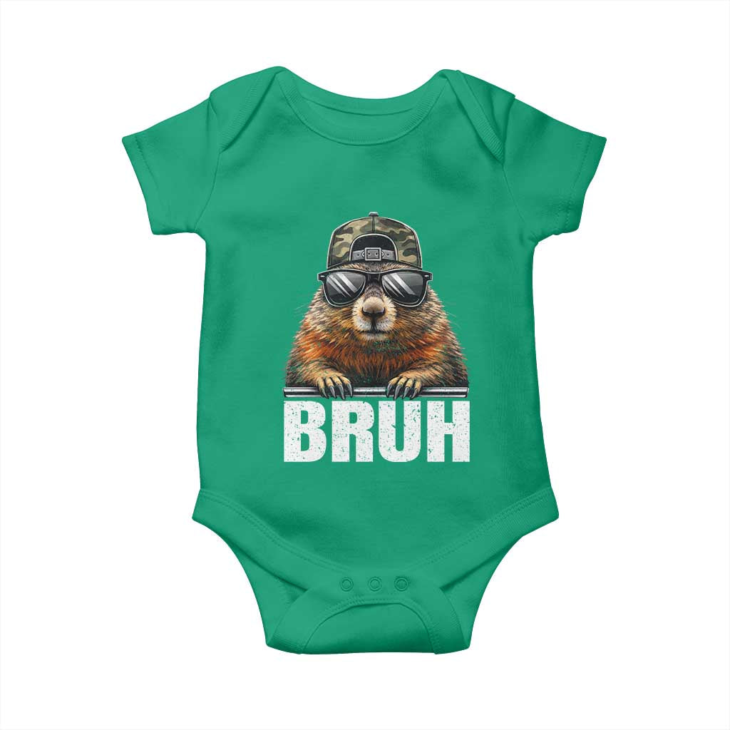 Bruh Groundhog Baby Onesie Funny Woodchuck Camo Hat Youth Teens Kids Slang - Wonder Print Shop