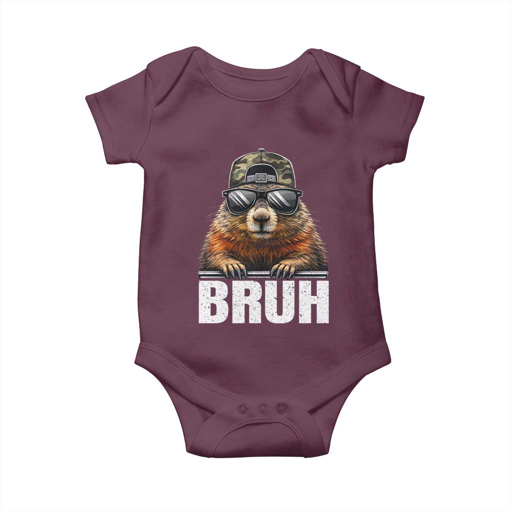 Bruh Groundhog Baby Onesie Funny Woodchuck Camo Hat Youth Teens Kids Slang - Wonder Print Shop