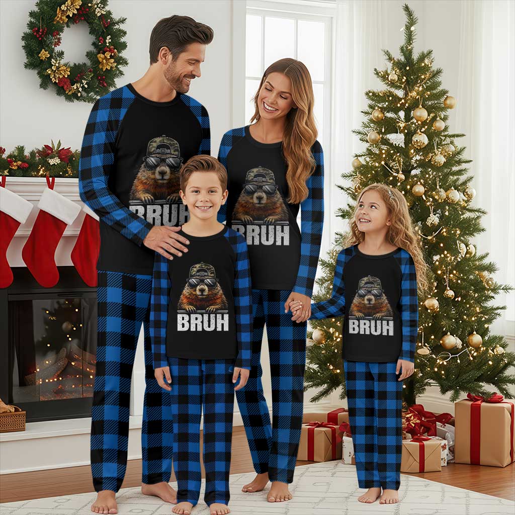 Bruh Groundhog Plaid Pajama Set Funny Woodchuck Camo Hat Youth Teens Kids Slang - Wonder Print Shop