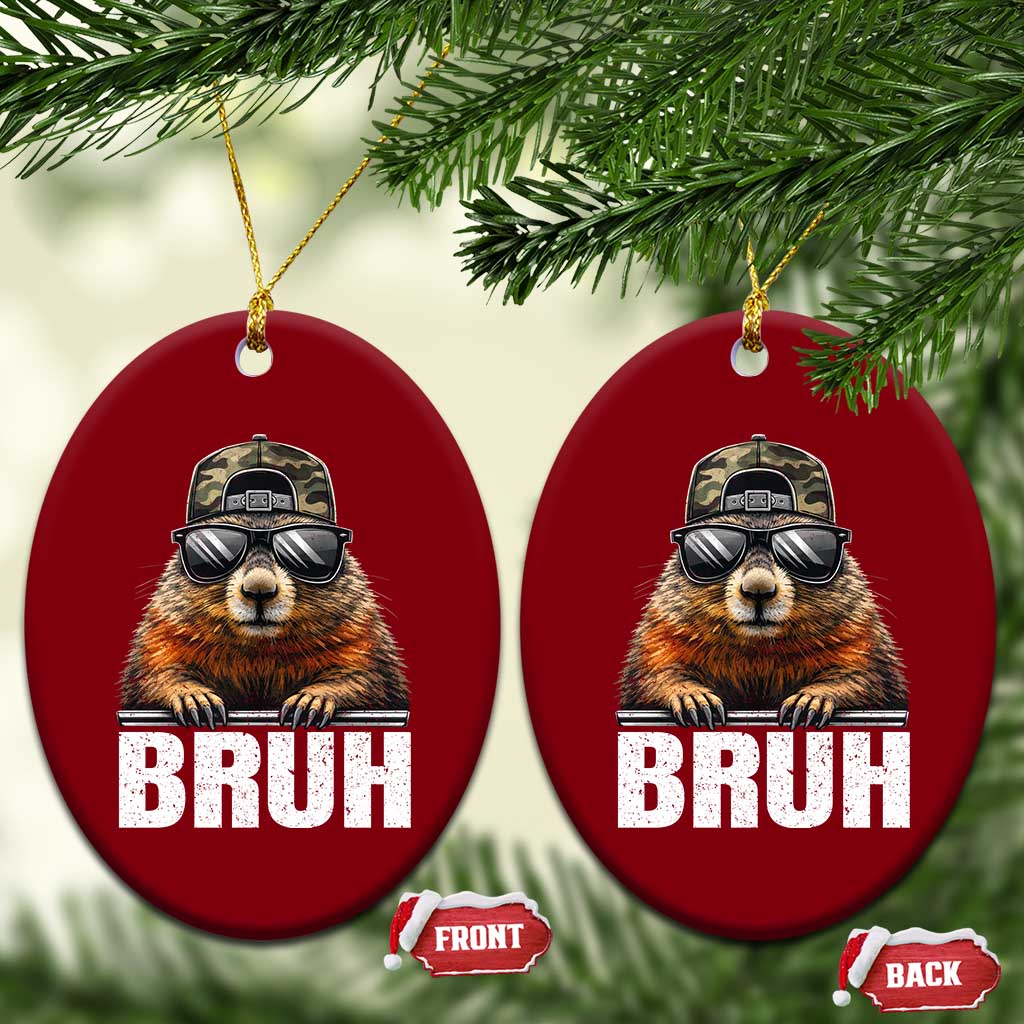 Bruh Groundhog Ceramic Ornament Funny Woodchuck Camo Hat Youth Teens Kids Slang - Wonder Print Shop