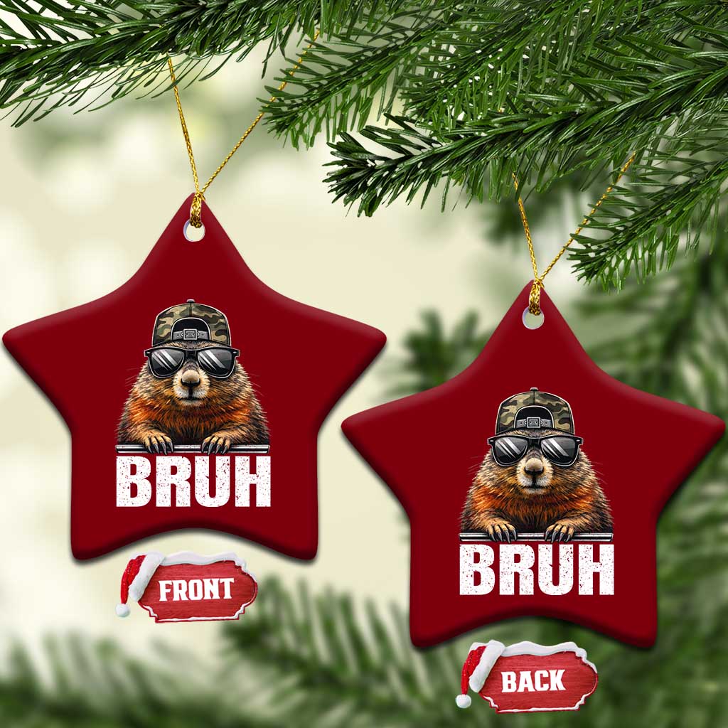 Bruh Groundhog Ceramic Ornament Funny Woodchuck Camo Hat Youth Teens Kids Slang - Wonder Print Shop