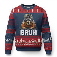 Bruh Groundhog Ugly Christmas Sweater Funny Woodchuck Camo Hat Youth Teens Kids Slang - Wonder Print Shop