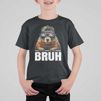 Bruh Groundhog T Shirt For Kid Funny Woodchuck Camo Hat Youth Teens Kids Slang - Wonder Print Shop