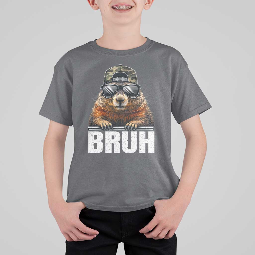 Bruh Groundhog T Shirt For Kid Funny Woodchuck Camo Hat Youth Teens Kids Slang - Wonder Print Shop