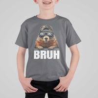 Bruh Groundhog T Shirt For Kid Funny Woodchuck Camo Hat Youth Teens Kids Slang - Wonder Print Shop