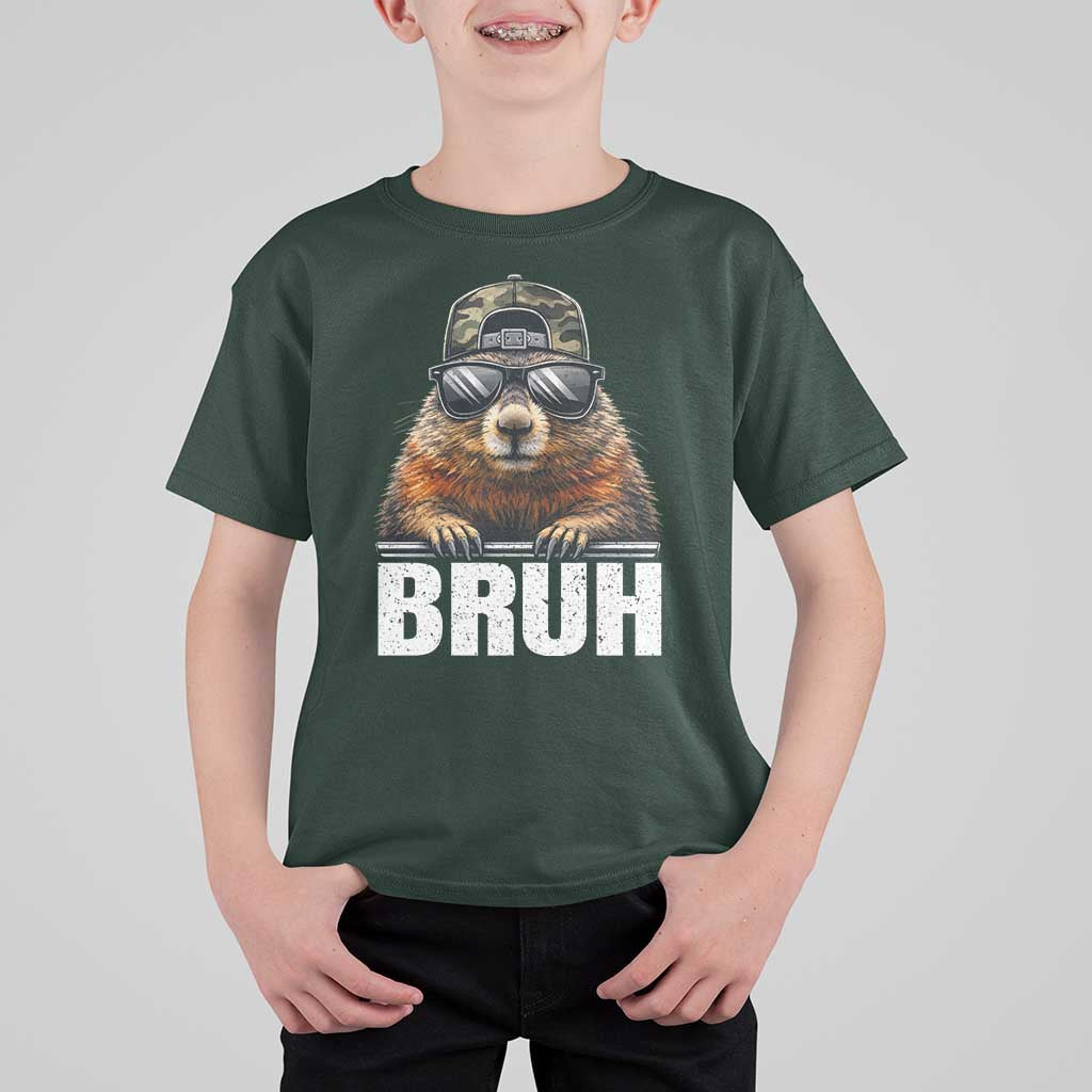 Bruh Groundhog T Shirt For Kid Funny Woodchuck Camo Hat Youth Teens Kids Slang - Wonder Print Shop