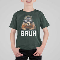 Bruh Groundhog T Shirt For Kid Funny Woodchuck Camo Hat Youth Teens Kids Slang - Wonder Print Shop