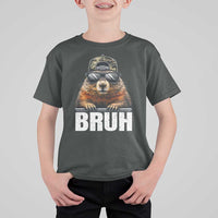 Bruh Groundhog T Shirt For Kid Funny Woodchuck Camo Hat Youth Teens Kids Slang - Wonder Print Shop